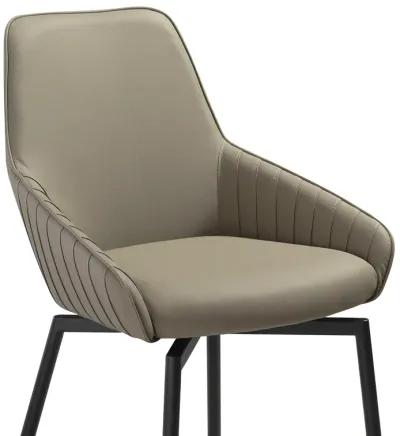 Shilo Swivel Upholstered Dining Chair in Taupe Gray Faux Leather with Black Metal Legs - Set of 2