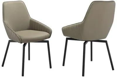 Shilo Swivel Upholstered Dining Chair in Taupe Gray Faux Leather with Black Metal Legs - Set of 2