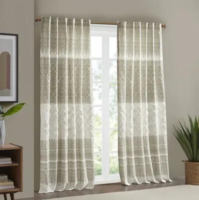 INK+IVY Mila Taupe Cotton Printed Curtain Panel with Chenille detail and Lining