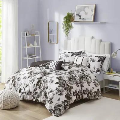 Intelligent Design Dorsey Black/White Floral Print Duvet Cover Set