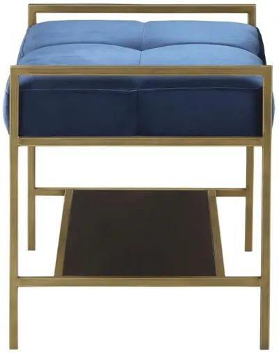 Maria Upholstered Stool Navy Blue and Gold