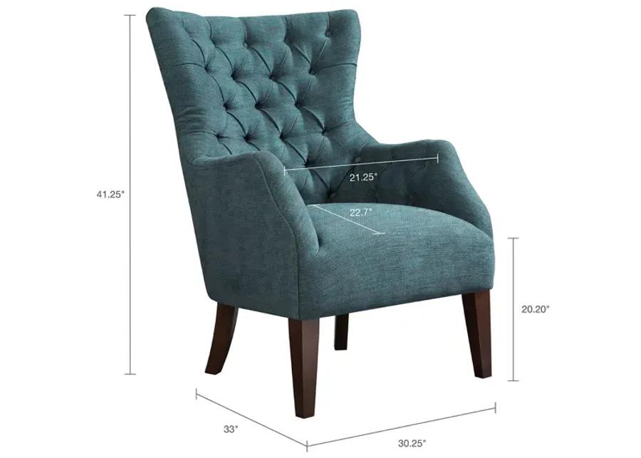 Madison Park Hannah Teal Button Tufted Wing Chair