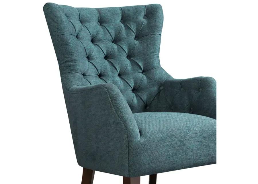 Madison Park Hannah Teal Button Tufted Wing Chair