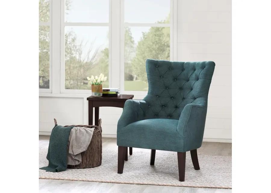 Madison Park Hannah Teal Button Tufted Wing Chair