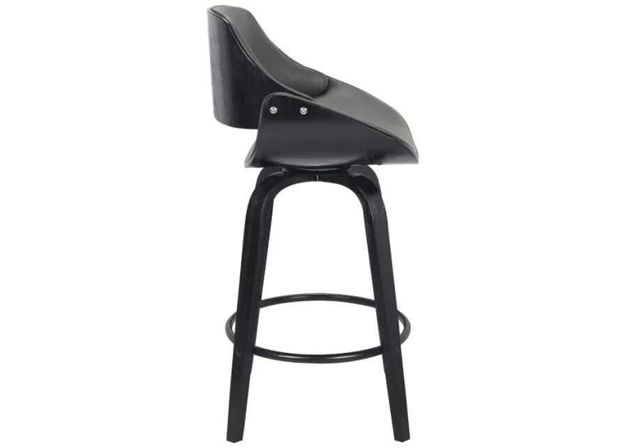 Mona 26" Counter Height Swivel Grey Faux Leather and Black Wood Bar Stool