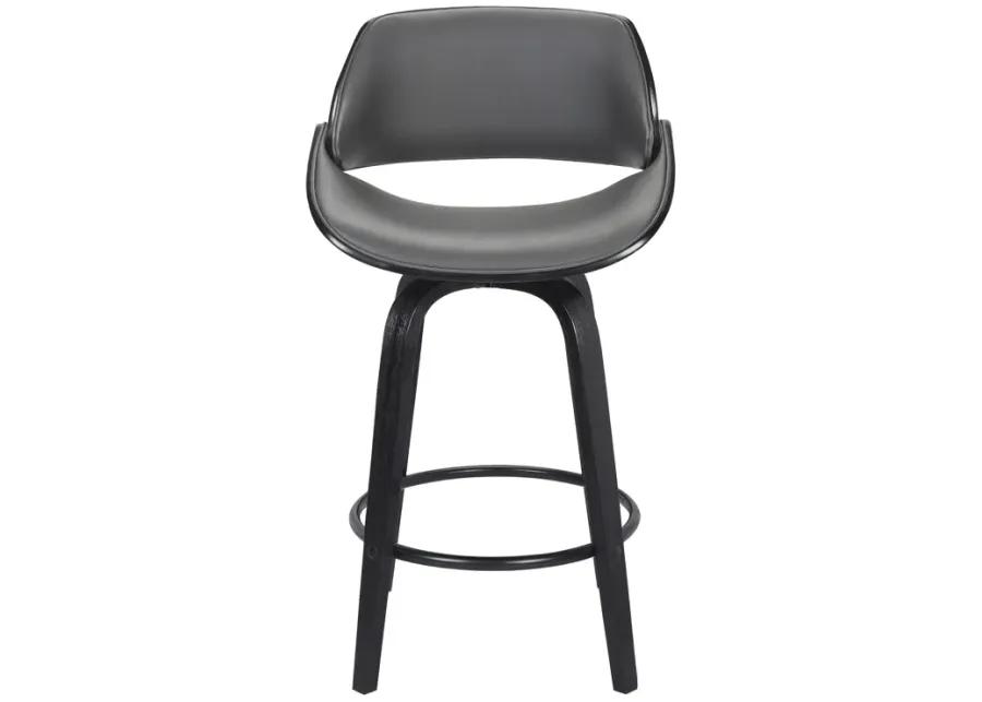 Mona 26" Counter Height Swivel Grey Faux Leather and Black Wood Bar Stool