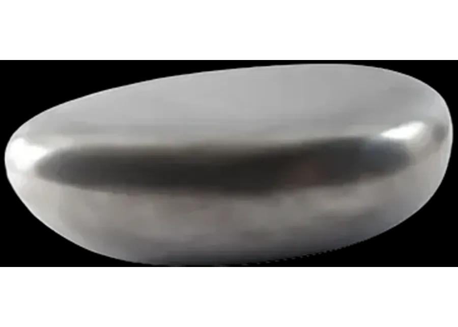 river stone coffee table, small, resin, polished aluminum finish