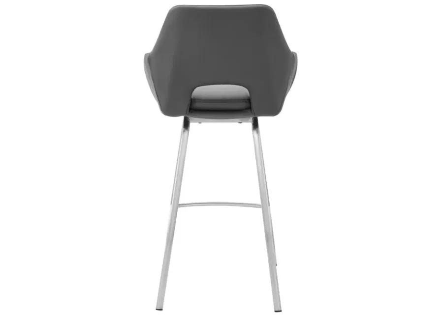 Aura Gray Faux Leather and Brushed Stainless Steel Swivel 26" Counter Stool