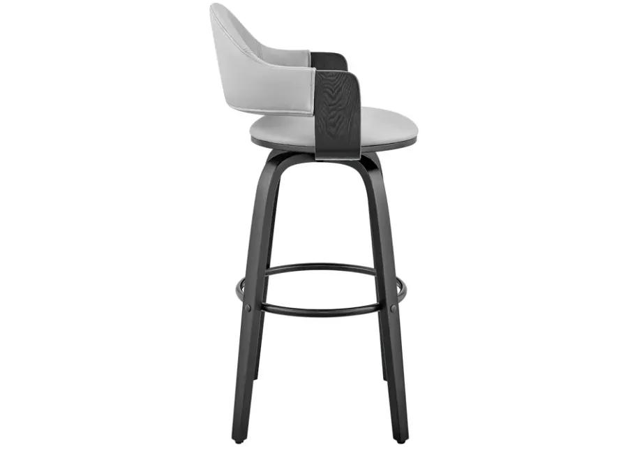 Daxton 26" Gray Faux Leather and Black Wood Bar Stool