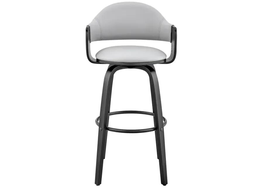 Daxton 26" Gray Faux Leather and Black Wood Bar Stool