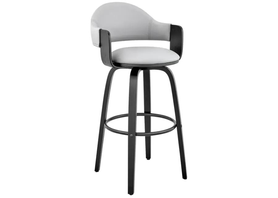 Daxton 26" Gray Faux Leather and Black Wood Bar Stool