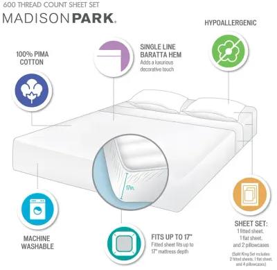 Madison Park 600 Thread Count White Pima Cotton Sheet Set