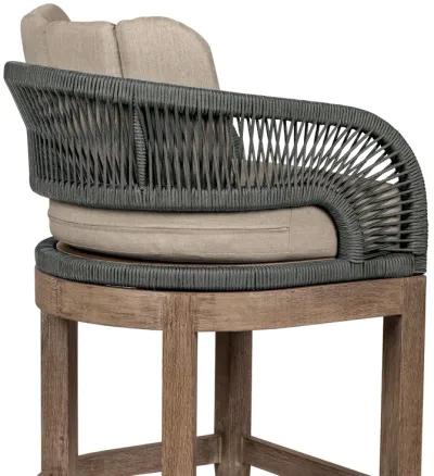 Orbit Outdoor Patio 26" Counter Stool in Weathered Eucalyptus Wood with Gray Rope and Taupe Olefin Cushions