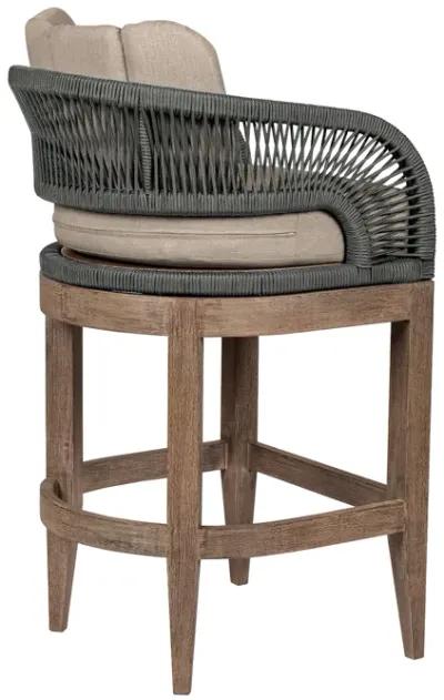 Orbit Outdoor Patio 26" Counter Stool in Weathered Eucalyptus Wood with Gray Rope and Taupe Olefin Cushions