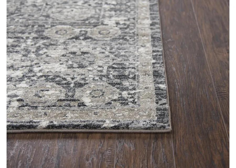 Panache Gray/Natural Central Medallion Distress  Polypropylene 3'3" x 5'3" Rectangle Rug