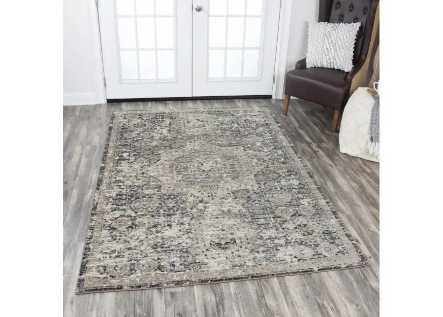 Panache Gray/Natural Central Medallion Distress  Polypropylene 3'3" x 5'3" Rectangle Rug