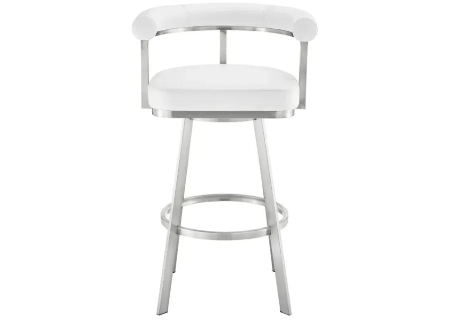 Magnolia 30" Swivel Bar Stool in Brushed Stainless Steel with White Faux Leather