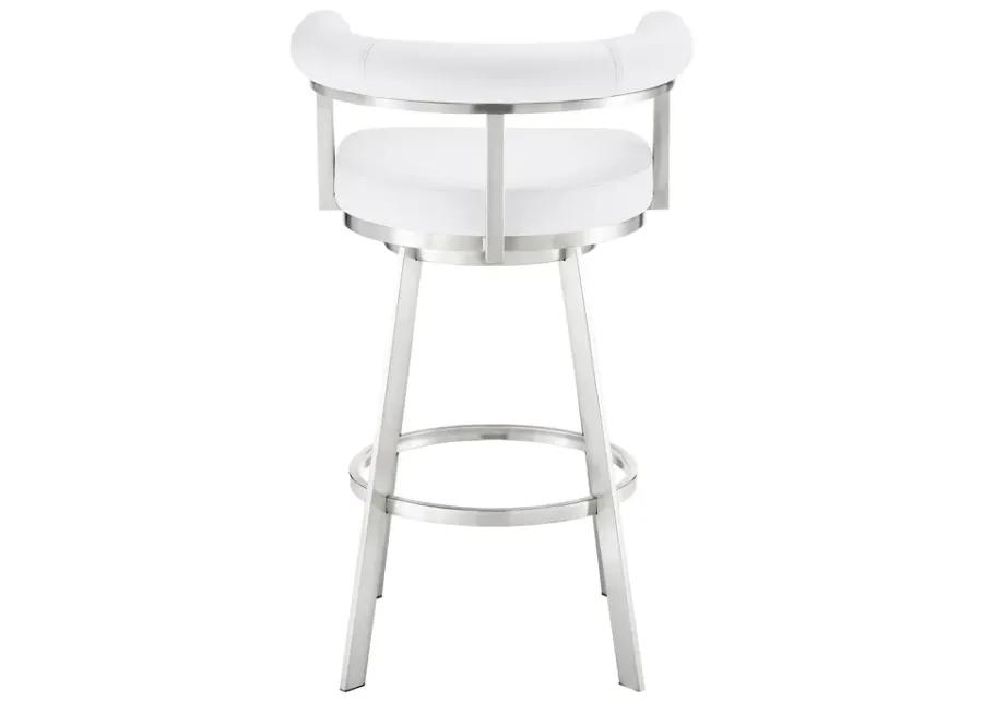 Magnolia 30" Swivel Bar Stool in Brushed Stainless Steel with White Faux Leather