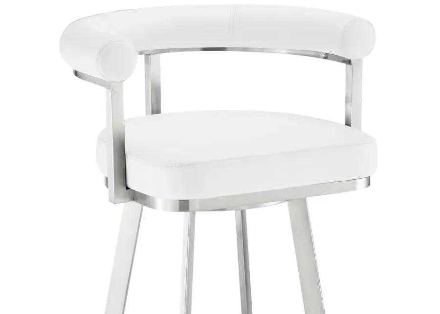 Magnolia 30" Swivel Bar Stool in Brushed Stainless Steel with White Faux Leather