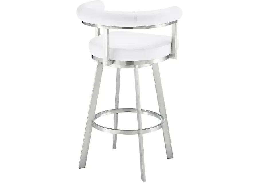 Magnolia 30" Swivel Bar Stool in Brushed Stainless Steel with White Faux Leather