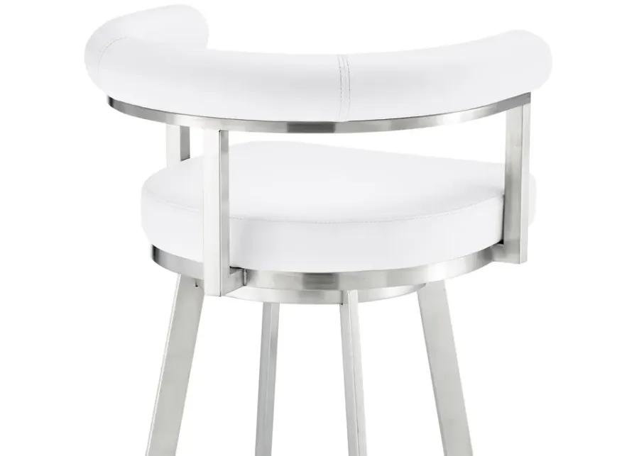 Magnolia 30" Swivel Bar Stool in Brushed Stainless Steel with White Faux Leather