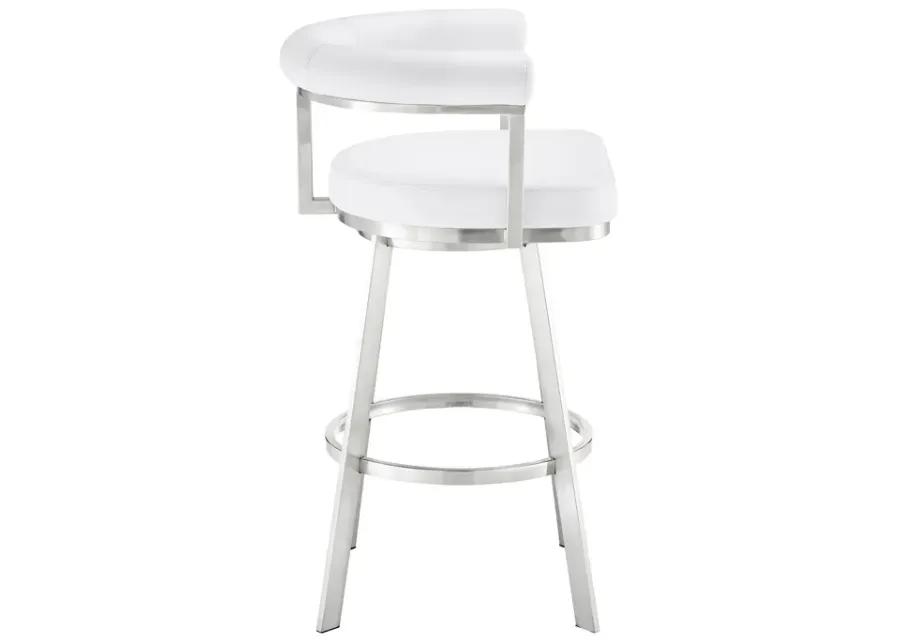 Magnolia 30" Swivel Bar Stool in Brushed Stainless Steel with White Faux Leather