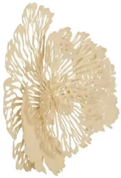 flower wall art, small, ivory, metal