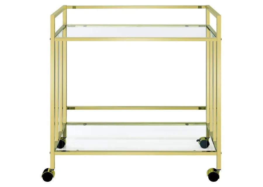 Cara Rectangular Glass Bar Cart Brass