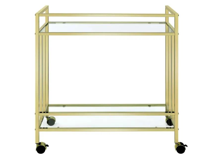 Cara Rectangular Glass Bar Cart Brass