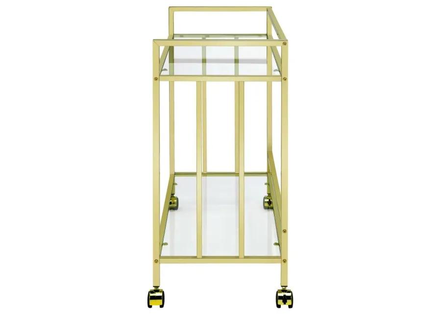 Cara Rectangular Glass Bar Cart Brass