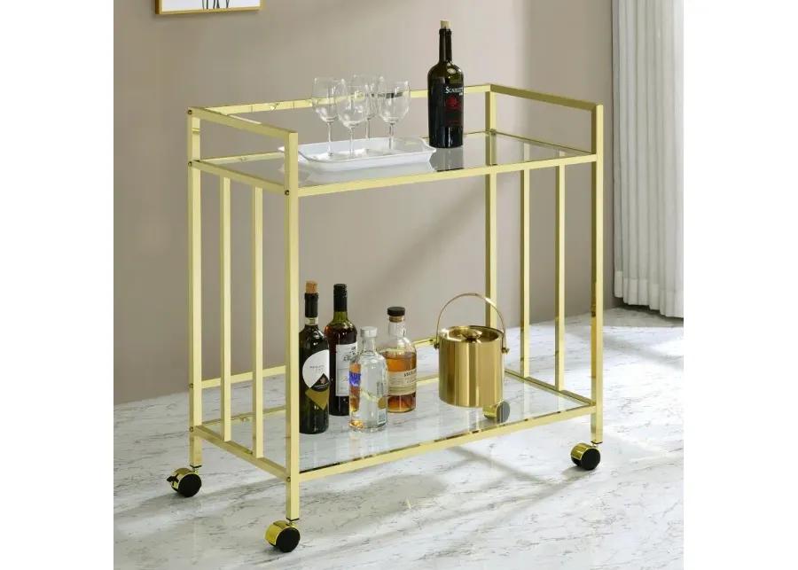 Cara Rectangular Glass Bar Cart Brass