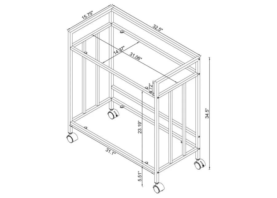 Cara Rectangular Glass Bar Cart Brass