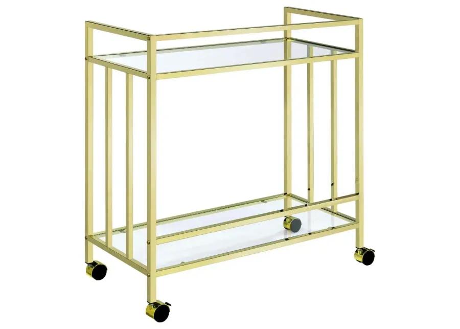 Cara Rectangular Glass Bar Cart Brass