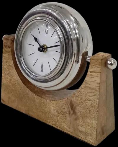 Wood,7"h,lock-on-stand Table Clock,nickel