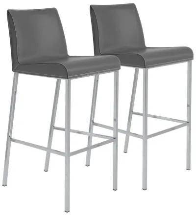 Cam-B Bar Stool In Gray With Polished Stainless Steel Legs - Set Of 2