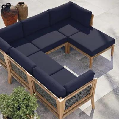 Clearwater Outdoor Patio Teak Wood 6-Piece Sectional Sofa