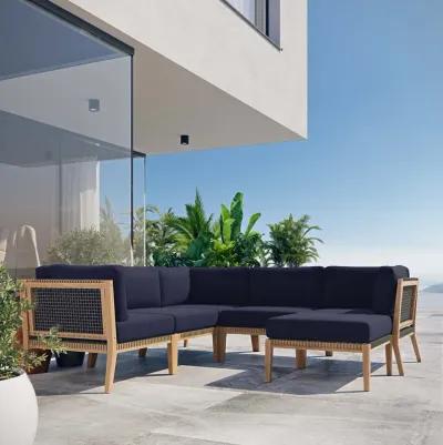 Clearwater Outdoor Patio Teak Wood 6-Piece Sectional Sofa