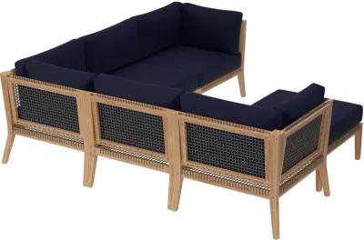 Clearwater Outdoor Patio Teak Wood 6-Piece Sectional Sofa