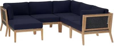 Clearwater Outdoor Patio Teak Wood 6-Piece Sectional Sofa