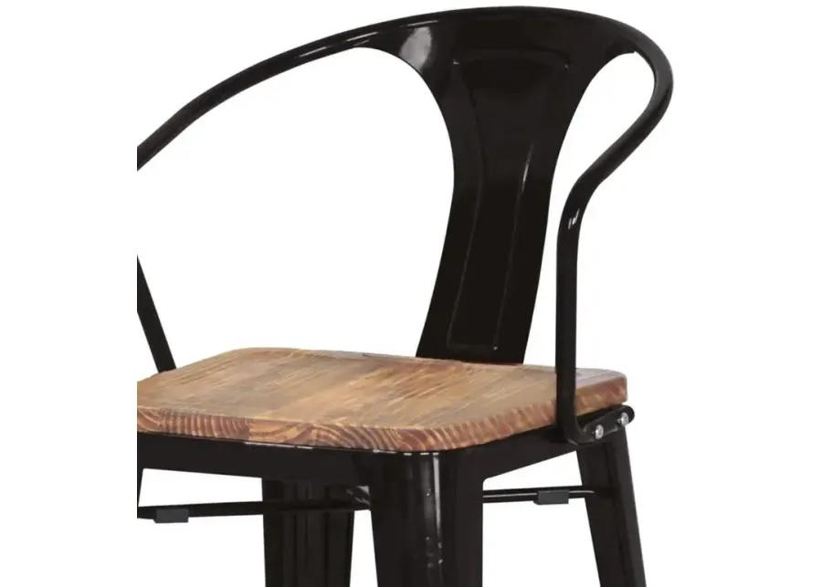 Metropolis Metal Bar Stool Wood Seat, Black (Set of 4)