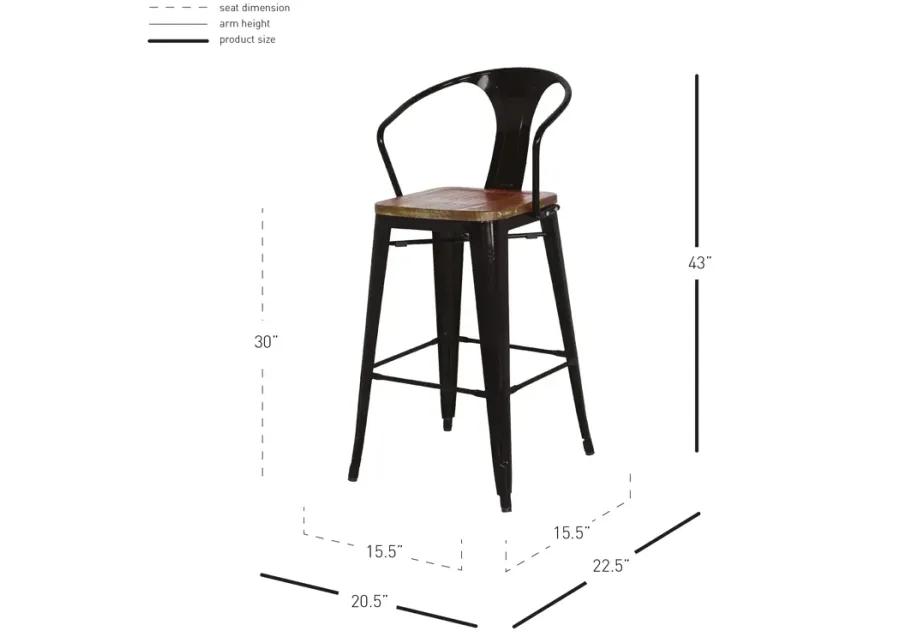 Metropolis Metal Bar Stool Wood Seat, Black (Set of 4)