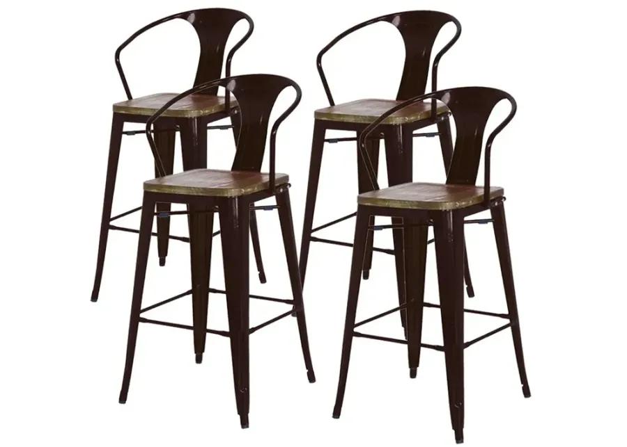 Metropolis Metal Bar Stool Wood Seat, Black (Set of 4)