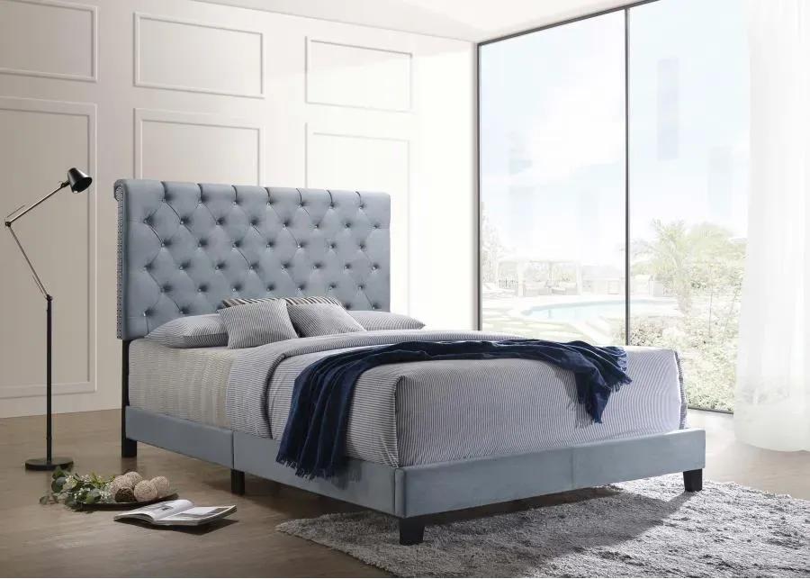 Warner Queen Upholstered Bed Slate Blue