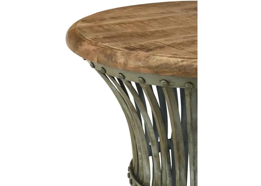 Matyas Round Accent Table with Natural Top and Blue Distressed Base