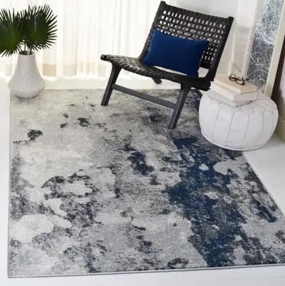 Adirondack Contemporary Navy / Grey 5'-1" X 7'-6" Powerloomed Rug