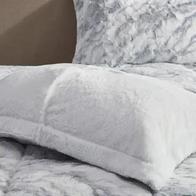 Madison Park Lana Grey/Blue Marble Faux Fur Comforter Set