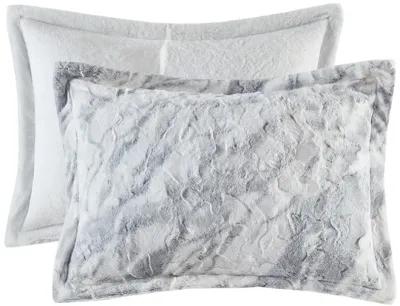 Madison Park Lana Grey/Blue Marble Faux Fur Comforter Set