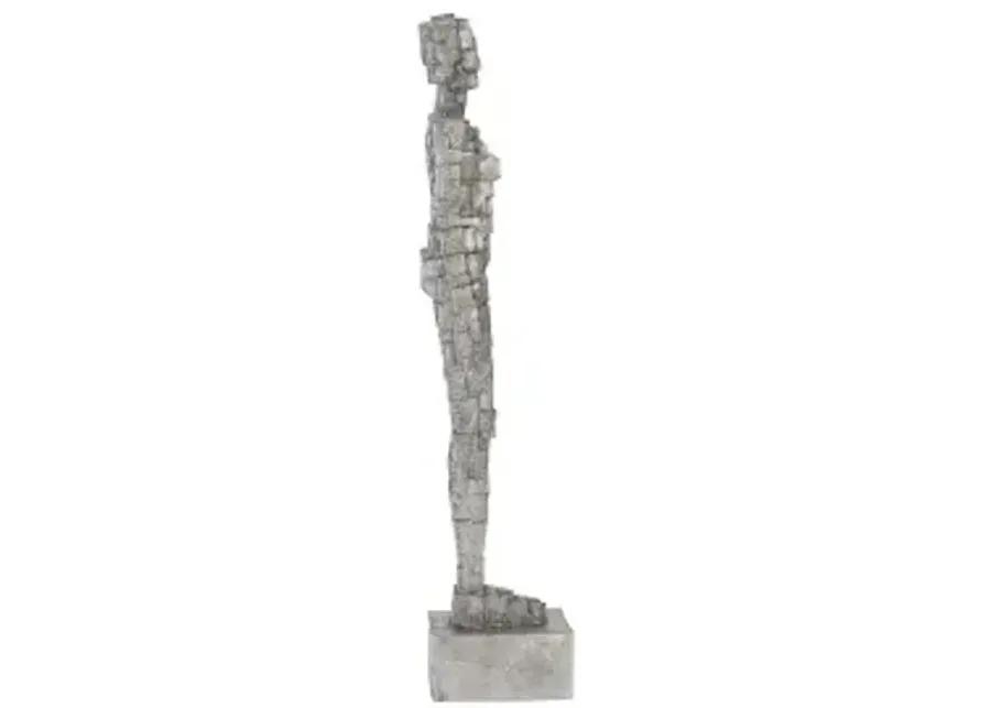 puzzle woman sculpture, black/silver, aluminum