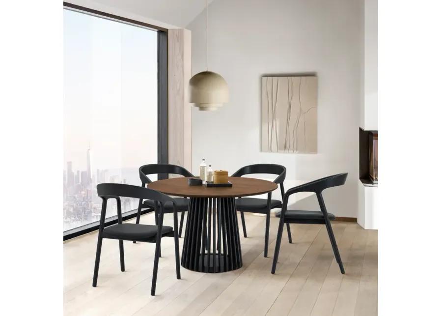 Pasadena Apache 5 Piece Round Dining Set in Walnut and Black Oak Finish with Faux Leather