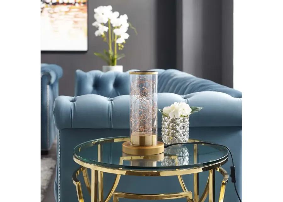 Adore Cylindrical-Shaped Clear Glass And Brass Table Lamp